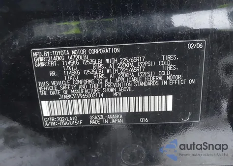 2006 Toyota Rav4 Limited V6 from USA, damaged, VIN JTMBK31V965002114